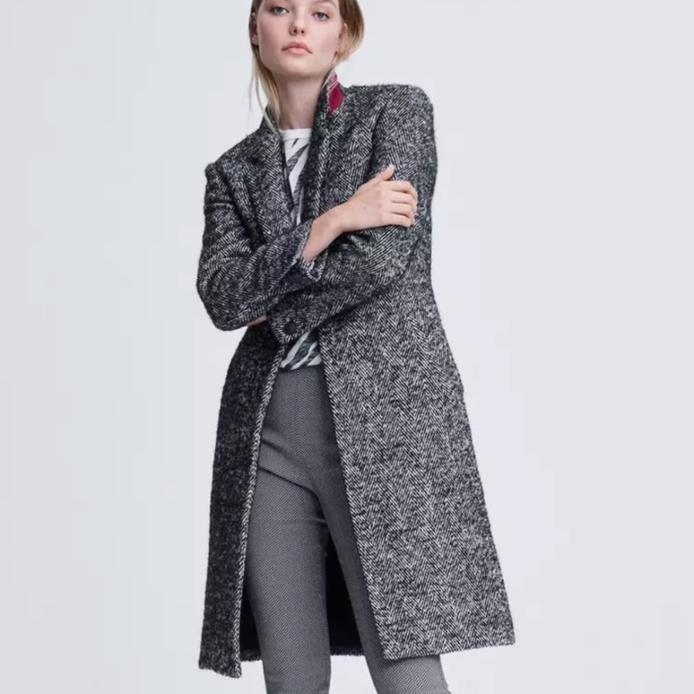 rag & bone Black Gray Herringbone Wool Blend Pea Coat